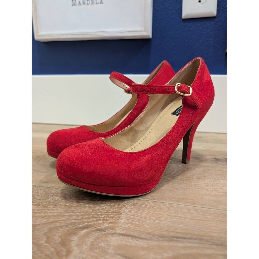 Daily.Shoes Jennison Mary Jane Pumps Red Faux Suede Stiletto Heels Sz 8 Dorothy